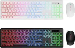2 Pack Backlit Wireless Keyboard and Mouse Combo - RGB Backlit, Rechargeable & Light Up Letters, Full-Size, Ergonomic Tilt Angle, Sleep Mode, 2.4GHz Quiet Keyboard Mouse for Mac, Windows, Laptop, PC,