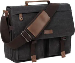 VASCHY Messenger Bag for Men, Water Resistant Canvas 14inch Laptop Shoulder Commuter Bag for Men and Women Dark Gray
