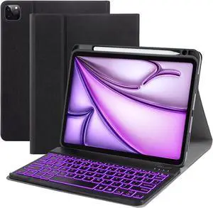 Keyboard Case for iPad Air 11 inch 2025/iPad Air 6th / 5th / 4th Gen, iPad Pro 11 inch (1st/ 2nd/ 3rd 4th) Case with Keyboard, Backlit Wireless Detachable, Pencil Holder, Flip Stand Cover Black