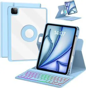 VOWUBO Keyboard Case for iPad Air 11-inch 2025,Magic Detachable Rotating Case for iPad Air 6th/5th/4th Gen Keyboard, iPad Pro 11 inch Case with Keyboard Wireless Backlit, Built-in Pen Holder, Blue