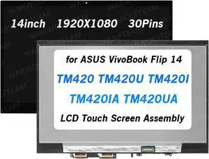 WARWOLFTEAM NV140FHM-N49 V8.7 14in 30Pins FHD LCD LED Replacement for ASUS VivoBook Flip 14 TM420 TM420U TM420UA Display Touch Screen Digitizer Assembly with Bezel 90NB0U21-R20010