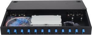 Xunsomten-12 Singlemode 12 Port SC-UPC Rack Mount Enclosure Box & Splice Trays Fiber Cables Kit, 12 Core LGX Loaded Patch Panel Box fits for 19" Racks Cabinet (Include Pigtail & Couplers)