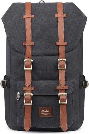 KAUKKO Travel Laptop Backpack Outdoor Rucksack Causal backpack Fits 15.6"(Canvas Black)