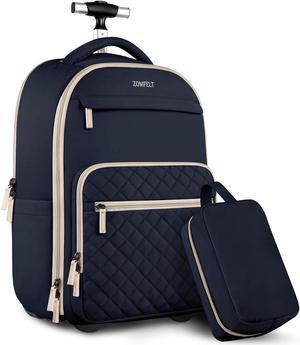 ZOMFELT Rolling Backpack for Women Men, Travel Backpack with Wheels, 17 Inch Laptop Backpack with Toiletry Bag, Carry on Luggage Wheeled Backpack for Travel Trip Business Blue
