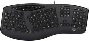 Adesso AKB-160UB Wired Ergonomic Keyboard with Integrated Palm Rest, Chiclet Keycaps, and Multimedia Hotkeys