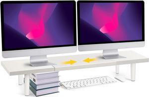 Across-Star Dual-Monitor-Stand-Riser-For-Desk Adjustable Length 32-40 Inch,Large Desktop Computer Monitor Riser For 2 Screens,Desk Shelf Organizer Riser Stand For Computer/Laptop/PC/Printer/TV White