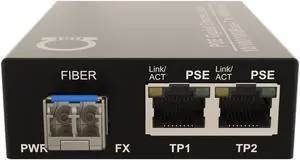 2 PoE Port Gigabit PoE/PoE+ Single Mode LC 1310nm Fiber Media Converter - Supplies IEEE 802.3 PoE & PoE+ PSE Power Over Ethernet & Extends over Singlemode Fiber with PoE PSE Support up 20km (12.42 Mi)