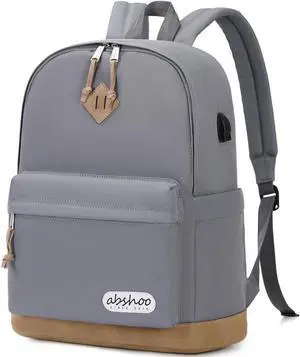 abshoo Classical Basic Bookbag Travel Laptop Backpack For Men and Women College Water Resistant School Backpack With USB Charging Port (Gray)