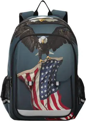 ALAZA Usa American Flag Bald Eagle Us Laptop Backpack Purse for Women Men Travel Bag Casual Daypack with Compartment & Multiple Pockets
