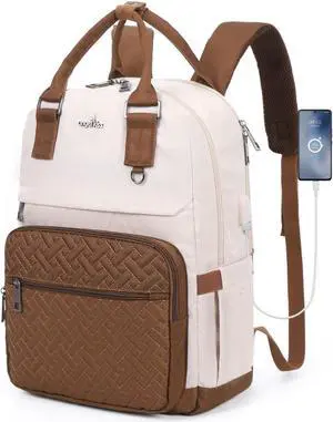 Angel Kiss Backpack Purse for Women, Large Travel Backpack with USB Port, Anti-Theft Design, Water-Resistant Daypack for Casual and Business for Work Beige-Khaki