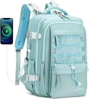 Travel Backpack for Women Men 15.6 Inch Laptop Backpacks with USB Port Carry on Bag Airline Approved Large College School Bookbags Waterproof Work Business Sport Rucksack Casual Daypack (Green)