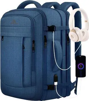 AREYTECO Large Travel Laptop Backpack for Men, 50L Carry On Backpack Flight Approved, Expandable Laptop Bag Water Resistant Overnight Weekender Gym Daypack Traveling Backpack, Traveler Gifts, Blue