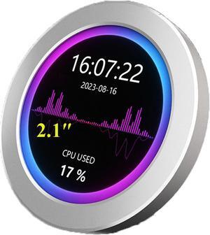 2.1inch USB Monitor 480×480 Pixel-Water Cooler Screen/PC Case Secondary Screen/Desktop RGB Ambient Screen, with Music Spectrum Analysis Function, Various Data Monitoring, CNC Metal Case, Silver