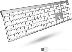 Macally Ultra Slim USB Wired Computer Keyboard - Compatible Apple Keyboard or Windows - Full Size Keyboard with 20 Mac Keyboard Keys - Low Profile Keyboard for iMac Desktop, Macbook Pro/Air