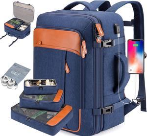 BAGPARKK Travel Laptop Backpack,42L Carry on Luggage, Flight Approved Expandable Backpack,Business Anti Theft Weekender Bags for Women Men, Water Resistant Expandable Backpacks With 4 Packing Cubes