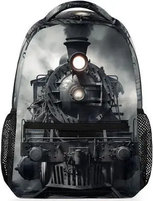 Bardic Vintage Locomotive Train Kids Backpack for Boys Girls, 16 Inch School Backpack Retro Train Elementary School Bag Students Bookbags Travel Laptop Backpacks Casual Daypack