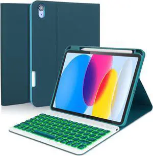 Eisuiyi Keyboard Case for iPad 10th gen 2022 10.9inch, 7 Colors Backlit Detachable Wireless Keyboard with Magentic Protective Cover for iPad10, Built-in Pencil Holder, Full Protection, Teal