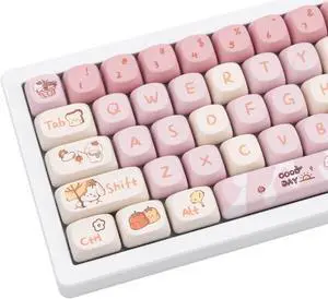 COOMICKEY PBT Keycaps, 140 Keys Custom Keycaps Cute Dye-Sublimation Pink Dog Theme Keycap Set MOA Profile Key Caps for US Layout Cherry Gateron MX Swithes Mechanical Keyboards