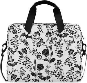 DerlonKaje Laptop Bag 15.6 inch, Waterproof Laptop Case with Strap, Protective Laptop Carrying Case for Women&Men, Goth Bat Foral