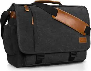 ESTARER Men Messenger Bag 15.6 inch, Water-resistant Canvas Computer Work Bag, Laptop Shoulder Bag Briefcase Satchel, Dark Grey