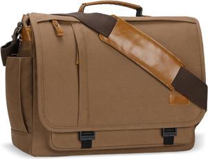 ESTARER Messenger Bag 17-17.3 Inch, Men's Computer Bag Water-resistant Canvas, Laptop Shoulder Bag for Travel Work College, Brown