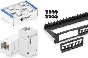 Everest Media Solutions Bundle  2 Items: 24-Port Keystone Patch Panel + 6 Pack of RJ45 CAT6 Keystone Couplers - White