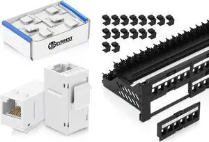 Everest Media Solutions Bundle  2 Items: 48-Port Keystone Patch Panel + 6 Pack of RJ45 CAT6 Keystone Couplers - White
