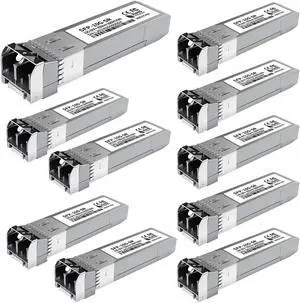 10Pack 10GBase-SR SFP+ Module, Multi-Mode LC Ethernet Transceiver, 10G 850nm MMF up to 400m, Compatible with Cisco SFP-10G-SR, Meraki, Ubiquiti UF-MM-10G, Mikrotik, Netgear, TP-Link, Aruba and More