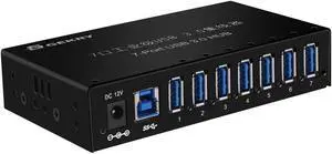GEKRY USB 3.0 Hub, USB Data Hub, Metal Case Mountable 7-Port Powered USB Hub 3.0 with 36W AC Adapter-Type A