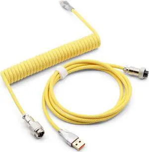 Glacier Premium Durable Quality Braided USB-C to USB-A Coiled Cable with Detachable Metal Aviator Connector Plug for Mechanical Keyboard (Yellow)