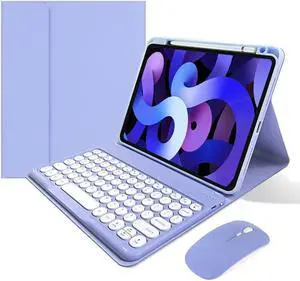 KMXDD Keyboard Case Compatible with iPad Mini 6th Generation Keyboard Case with Bluetooth Mouse Round Key Cute Removable Color Keyboard Cover,Purple