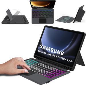 for 12.4 inch Samsung Galaxy Tab S9 FE+/S9+ Case with Detachable Keyboard : DIY 3-Zone 7 Colors Backlit Keyboard Cases with Touchpad - Tab S9 FE Plus/S9 Plus 12.4" Keyboard Case with S Pen Holder