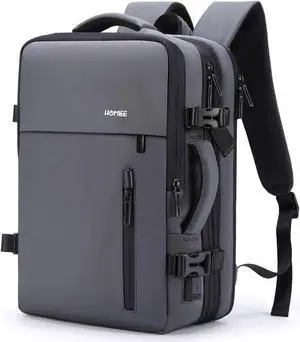 HOMIEE Carry on Backpack Extra Large Travel Bag, Expandable Hand Luggage Suitcase Anti-Theft Business Backpack, Water Resistant Lightweight Weekender Bag, Dark Grey