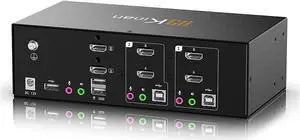 KVM Switch 2 Monitors 2 Computers, HDMI KVM Switches Dual Monitor 4K 60Hz, USB 2.0, Audio Out, Mic, EDID Emulation, Support Button Hotkey Mouse Switching, HDMI 2 Port Extended Display, Cables Included