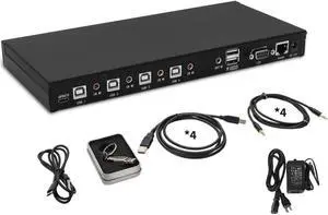 4-Port KM Switch with Mouse Roaming Control, Independent Audio Switching, Supports Multi-Monitor, Hotkey Control, Includes Cables and Management Software to Customize Switching Modes, 2-Year Warranty