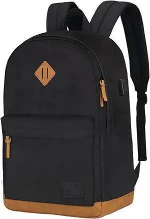 KOPHLY Laptop Backpack with Leather Decoration,USB Charging Port,Classic Backpack for College, Work Bag, Travel Backpacks(18 Inches/Grey