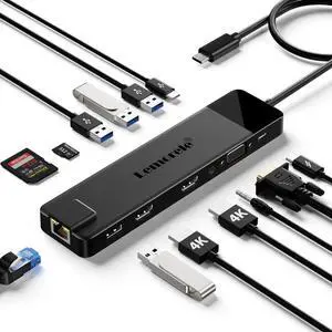 Lemorele 13 in 1 USB C Docking Station for Triple Monitors, Dual 4K HDMI, 1000M RJ45, VGA, 4 USB 3.0/2.0, SD/TF, 3.5MM Audio, USB C 3.0, 100W PD, Compatible with Type C Laptops Lemorele 13 in 1 USB C Docking Station for Triple Monitors, Dual 4K HDMI, 1000M RJ45, VGA, 4 USB 3.0/2.0, SD/TF, 3.5MM Audio, USB C 3.0, 100W PD, Compatible with Type C Laptops