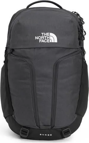 THE NORTH FACE Surge Commuter Laptop Backpack | Daypack with Water Repellent Finish, 16" Laptop Sleeve, Reflective Details, Asphalt Grey Light Heather/TNF Black-NPF, One Size