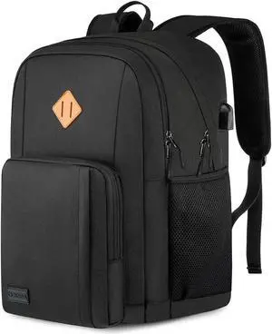 Travel Laptop Backpack, Lightweight Casual School Backpack for Teens, Slim Durable Backpack with USB Charging Port, 17.3 Inch Anti Theft Water Resistant Computer Bag Daypack for Men Women, Black