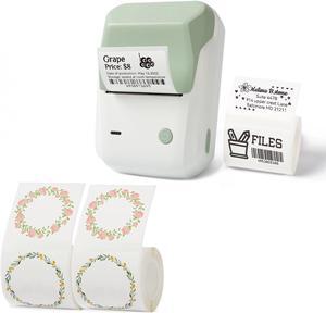 LMASBLTER Green B1 Label Maker, 2 Inch Barcode Printer, Portable Sticker Maker Machine for Barcode, Name, Address, Labeling, Mailing+2 Rolls Colorful Flower Frame Label Maker Tape