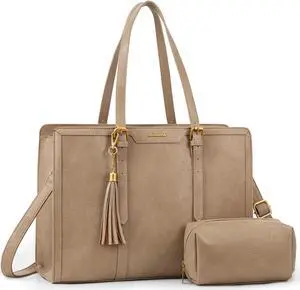LOVEVOOK Laptop Bag for Women Vintage Leather Work Tote 15.6 inch Large Capacity Computer bag with Clutch Purse for Office, Travel, School, Casual