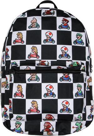 Bioworld Super Nintendo Mario Kart 8-Bit Character Checkered Travel Laptop Backpack