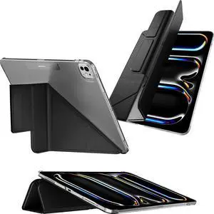 MAGEASY Case for iPad Pro 11" - Folio Case with Multi-fold, Multi-Angle Stand, Apple Pencil Holder, Stain-Resistant, Compatible with iPad Pro 11'' (2024, M4) - Facet | Black