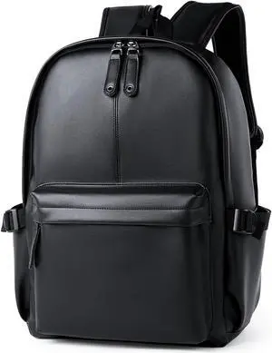 MATE ELAN Pu Leather Laptop Backack For Men Women Classic Water-Resistant Purse Airplane Travel Backpacks Work Business Bag Black