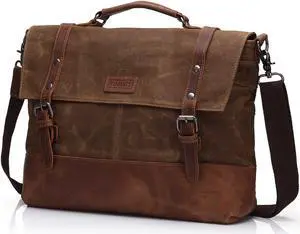 Canvas 15.6" Laptop Messenger Bag for Men Vintage Leather Business Briefcase Shoulder Bags