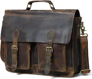 Leather Messenger Bag - Laptop Satchel Bags 16 Inches Genuine Computer Briefcase Crossbody Shoulder Bag for Men and Women