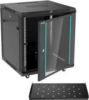 MT-VIKI 12U Server Cabinet Network Rack Vented Enclosure w/Moving Wheel, 0.8mm Thick Steel, 23.6 Deep (600mm), for 19'' IT Equipment, Included 1pcs 12'' Depth Rack Shelf