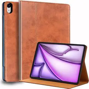 NANRUIL for Ipad Case Air 13-inch M2 2024(Model:A2898/A2899) Genuine Leather Cover Protective Shell,Auto Wake/Sleep.Brown