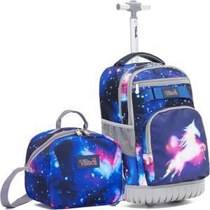 NEW TILAMI Roller Backpacks for Girls18 Inches Rolling Backpack for Child, Cute Wheeled Laptop Boys Girls Travel School Student Trip Bag, Unicorn