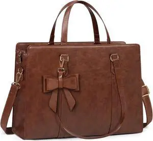 Laptop Bag for Women 15.6 inch Laptop Tote Bag Waterproof Leather Computer Bag Large Lightweight Briefcase Professional Business Office Work Bag Vintage Brown